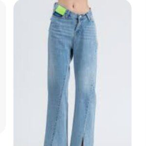 Fabulous Ann Andelman Asymmetrical Twisted Flared Jeans Blue EUC